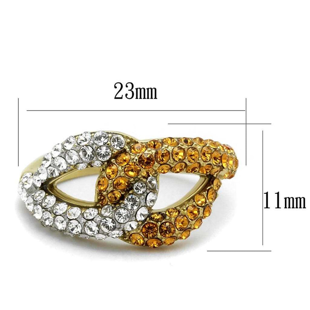 TK2251 - Two-Tone IP Gold (Ion Plating) Stainless Steel Ring with Top Grade Crystal in Topaz - Alamode - Flyclothing LLC