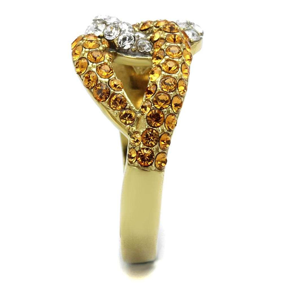 TK2251 - Two-Tone IP Gold (Ion Plating) Stainless Steel Ring with Top Grade Crystal in Topaz - Alamode - Flyclothing LLC