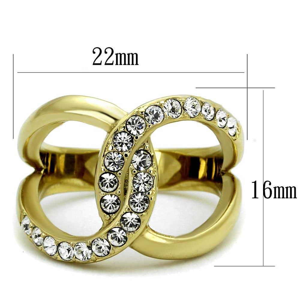 TK2253 - Two-Tone IP Gold (Ion Plating) Stainless Steel Ring with Top Grade Crystal in Clear - Alamode - Flyclothing LLC