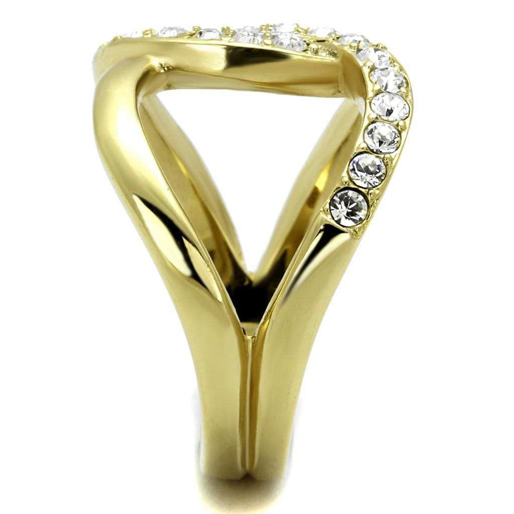 TK2253 - Two-Tone IP Gold (Ion Plating) Stainless Steel Ring with Top Grade Crystal in Clear - Alamode - Flyclothing LLC