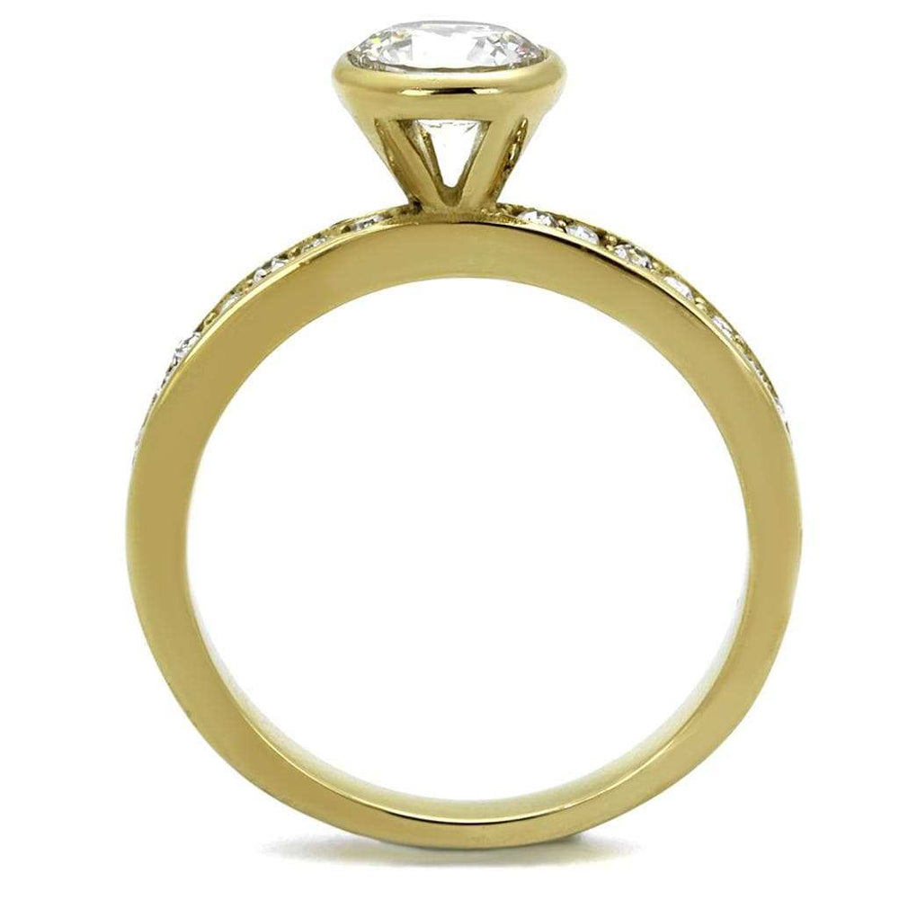 TK2254 - IP Gold(Ion Plating) Stainless Steel Ring with AAA Grade CZ in Clear - Alamode - Flyclothing LLC