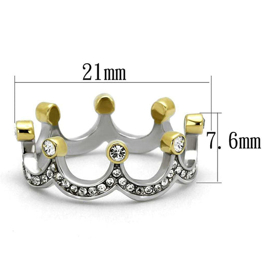TK2258 - Two-Tone IP Gold (Ion Plating) Stainless Steel Ring with Top Grade Crystal in Clear - Alamode - Flyclothing LLC