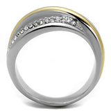 TK2263 - Two-Tone IP Gold (Ion Plating) Stainless Steel Ring with Top Grade Crystal in Clear - Alamode - Flyclothing LLC