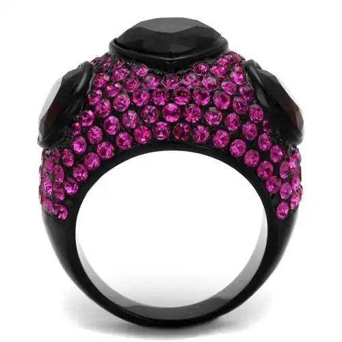 TK2276 - IP Black(Ion Plating) Stainless Steel Ring with Synthetic Synthetic Glass in Amethyst - Alamode - Flyclothing LLC