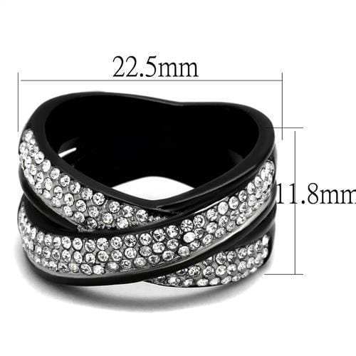 TK2278 - Two-Tone IP Black (Ion Plating) Stainless Steel Ring with Top Grade Crystal in Clear - Alamode - Flyclothing LLC