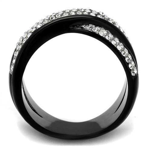 TK2278 - Two-Tone IP Black (Ion Plating) Stainless Steel Ring with Top Grade Crystal in Clear - Alamode - Flyclothing LLC