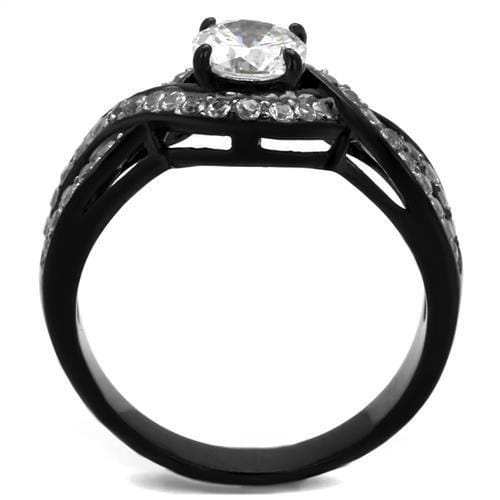 TK2282 - Two-Tone IP Black (Ion Plating) Stainless Steel Ring with AAA Grade CZ in Clear - Alamode - Flyclothing LLC