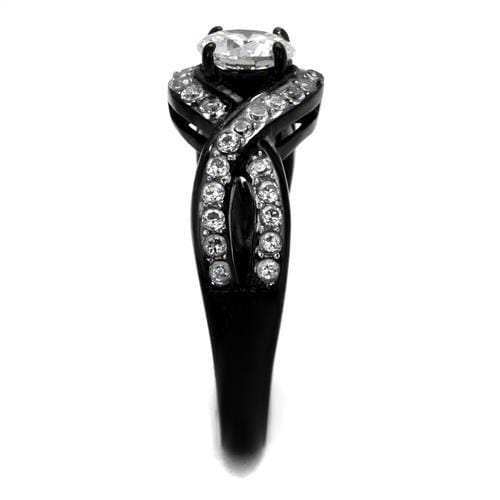 TK2282 - Two-Tone IP Black (Ion Plating) Stainless Steel Ring with AAA Grade CZ in Clear - Alamode - Flyclothing LLC