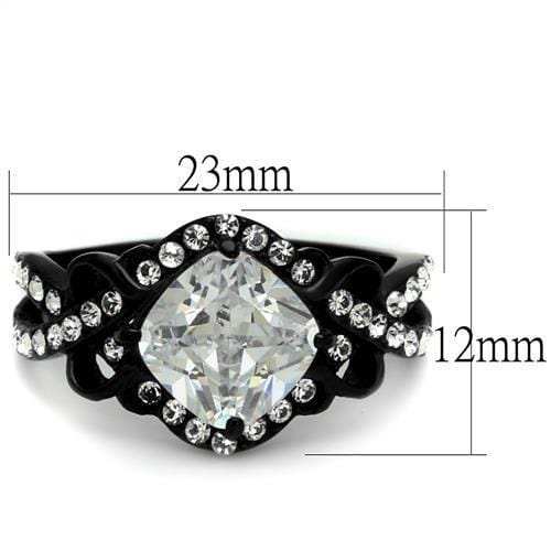 TK2288 - IP Black(Ion Plating) Stainless Steel Ring with AAA Grade CZ in Clear - Alamode - Flyclothing LLC