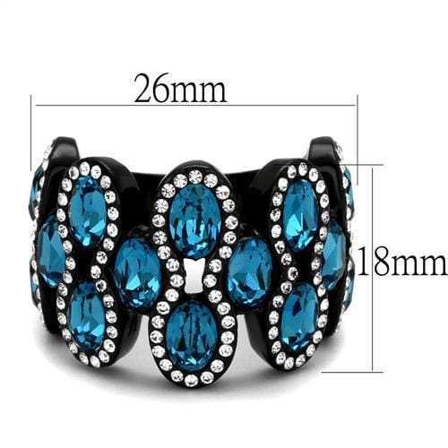 TK2289 - IP Black(Ion Plating) Stainless Steel Ring with Top Grade Crystal in Aquamarine - Alamode - Flyclothing LLC