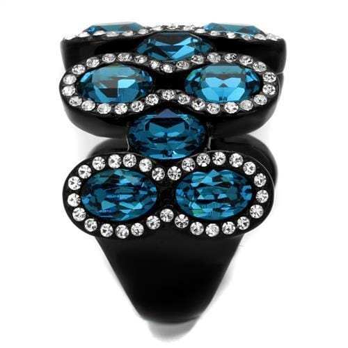 TK2289 - IP Black(Ion Plating) Stainless Steel Ring with Top Grade Crystal in Aquamarine - Alamode - Flyclothing LLC