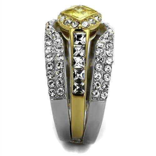 TK2291 - Two-Tone IP Gold (Ion Plating) Stainless Steel Ring with AAA Grade CZ in Topaz - Alamode - Flyclothing LLC