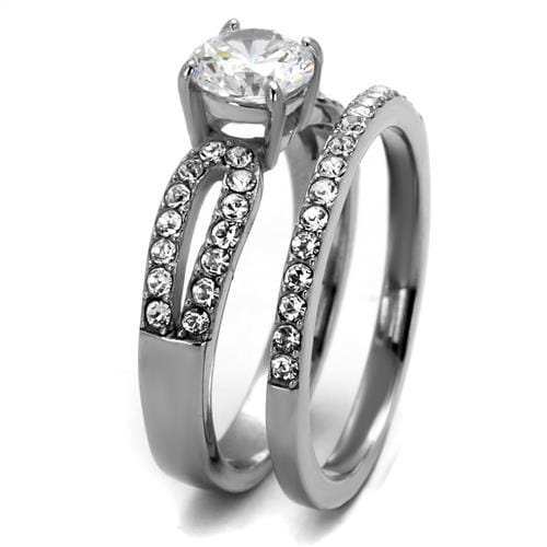 TK2292 - High polished (no plating) Stainless Steel Ring with AAA Grade CZ in Clear - Alamode - Flyclothing LLC