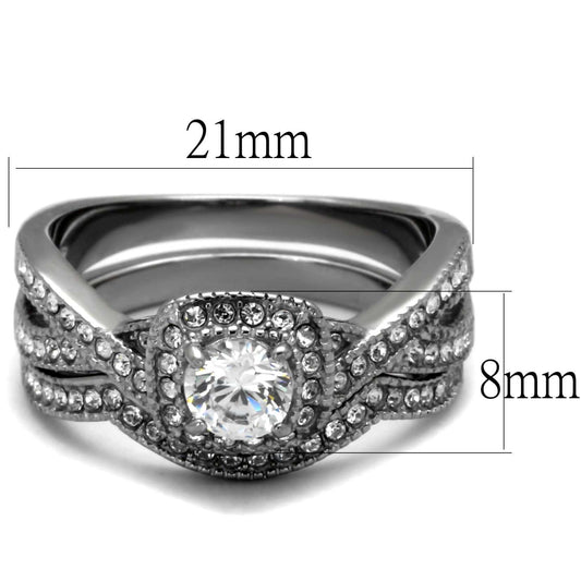 TK2296 - High polished (no plating) Stainless Steel Ring with AAA Grade CZ in Clear - Alamode - Flyclothing LLC