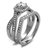 TK2296 - High polished (no plating) Stainless Steel Ring with AAA Grade CZ in Clear - Alamode - Flyclothing LLC