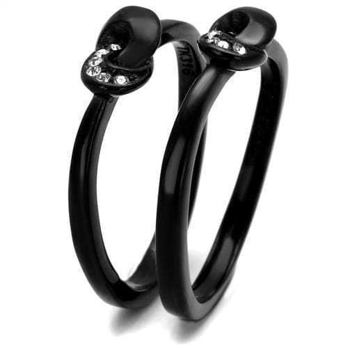 TK2300 - IP Black(Ion Plating) Stainless Steel Ring with Top Grade Crystal in Clear - Alamode - Flyclothing LLC