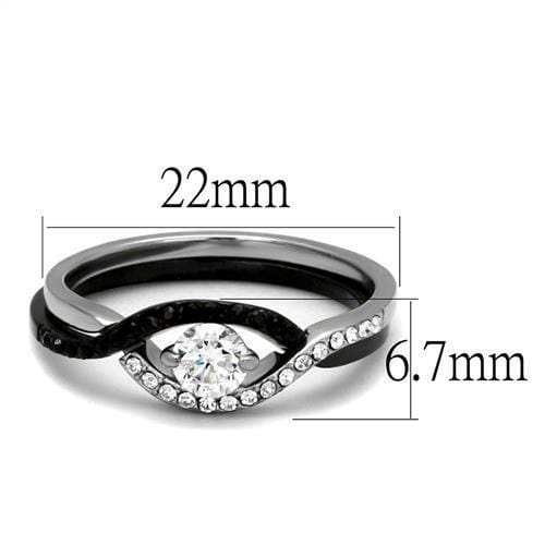 TK2301 - Two-Tone IP Black (Ion Plating) Stainless Steel Ring with AAA Grade CZ in Clear - Alamode - Flyclothing LLC