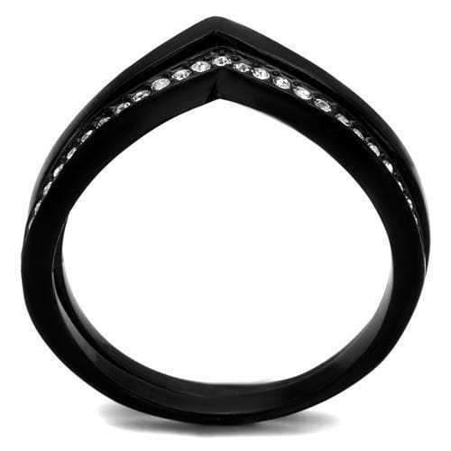 TK2302 - IP Black(Ion Plating) Stainless Steel Ring with Top Grade Crystal in Clear - Alamode - Flyclothing LLC