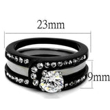 TK2303 - Two-Tone IP Black (Ion Plating) Stainless Steel Ring with AAA Grade CZ in Clear - Alamode - Flyclothing LLC