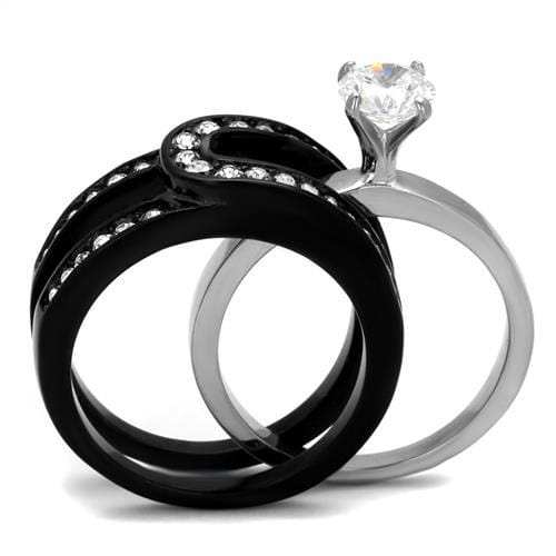 TK2303 - Two-Tone IP Black (Ion Plating) Stainless Steel Ring with AAA Grade CZ in Clear - Alamode - Flyclothing LLC