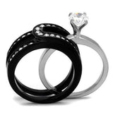 TK2303 - Two-Tone IP Black (Ion Plating) Stainless Steel Ring with AAA Grade CZ in Clear - Alamode - Flyclothing LLC