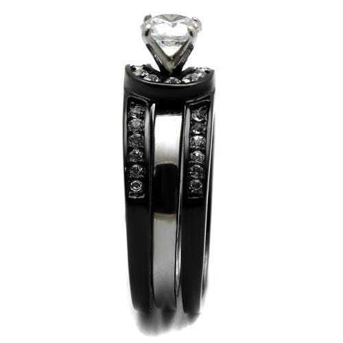 TK2303 - Two-Tone IP Black (Ion Plating) Stainless Steel Ring with AAA Grade CZ in Clear - Alamode - Flyclothing LLC