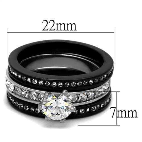 TK2304 - Two-Tone IP Black (Ion Plating) Stainless Steel Ring with AAA Grade CZ in Clear - Alamode - Flyclothing LLC