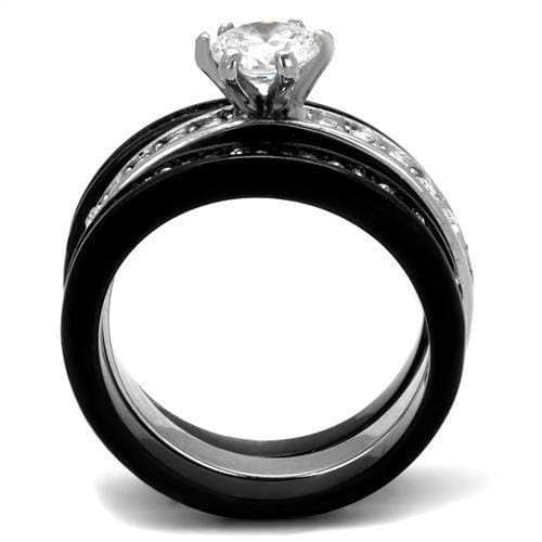 TK2304 - Two-Tone IP Black (Ion Plating) Stainless Steel Ring with AAA Grade CZ in Clear - Alamode - Flyclothing LLC