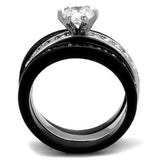 TK2304 - Two-Tone IP Black (Ion Plating) Stainless Steel Ring with AAA Grade CZ in Clear - Alamode - Flyclothing LLC