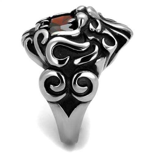 TK2339 - High polished (no plating) Stainless Steel Ring with AAA Grade CZ in Garnet - Alamode - Flyclothing LLC