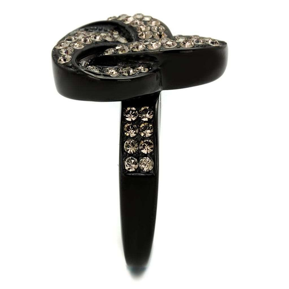 TK2347 - IP Black(Ion Plating) Stainless Steel Ring with Top Grade Crystal in Light Smoked - Alamode - Flyclothing LLC