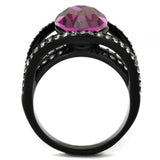 TK2348 - IP Black(Ion Plating) Stainless Steel Ring with Top Grade Crystal in Amethyst - Alamode - Flyclothing LLC