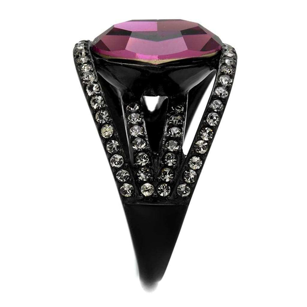 TK2348 - IP Black(Ion Plating) Stainless Steel Ring with Top Grade Crystal in Amethyst - Alamode - Flyclothing LLC