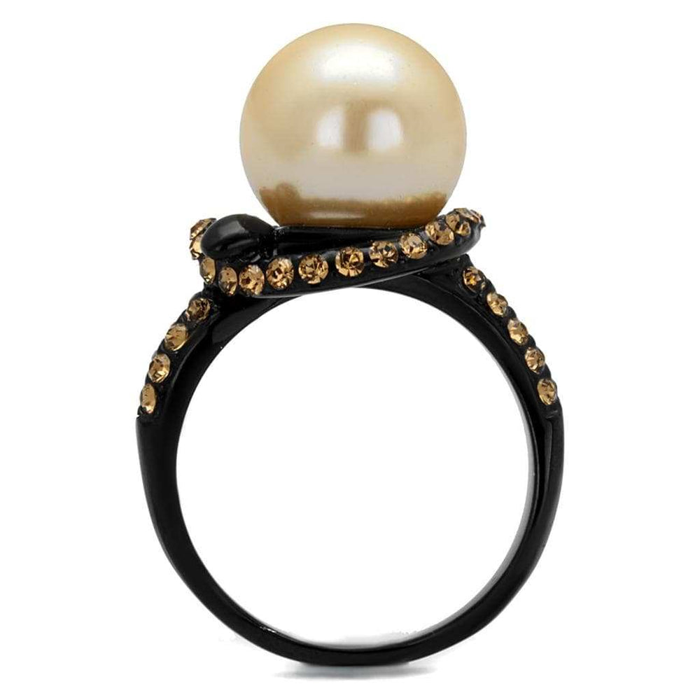 TK2349 - IP Black(Ion Plating) Stainless Steel Ring with Synthetic Pearl in Topaz - Alamode - Flyclothing LLC
