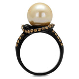 TK2349 - IP Black(Ion Plating) Stainless Steel Ring with Synthetic Pearl in Topaz - Alamode - Flyclothing LLC