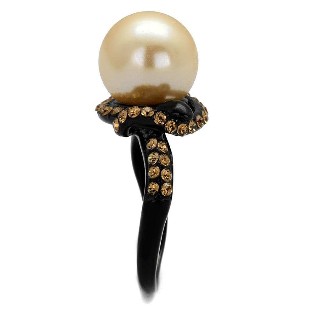 TK2349 - IP Black(Ion Plating) Stainless Steel Ring with Synthetic Pearl in Topaz - Alamode - Flyclothing LLC
