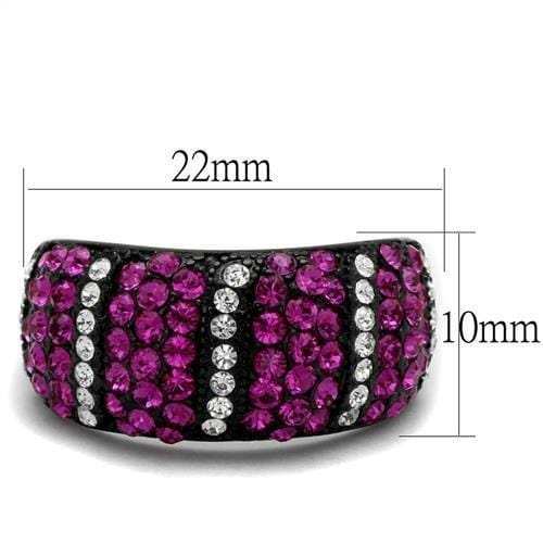 TK2356 - IP Black(Ion Plating) Stainless Steel Ring with Top Grade Crystal in Fuchsia - Alamode - Flyclothing LLC