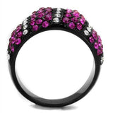 TK2356 - IP Black(Ion Plating) Stainless Steel Ring with Top Grade Crystal in Fuchsia - Alamode - Flyclothing LLC