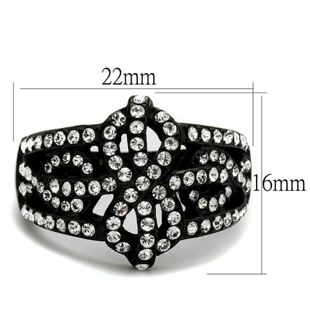 TK2363 - IP Black(Ion Plating) Stainless Steel Ring with Top Grade Crystal in Clear - Alamode - Flyclothing LLC