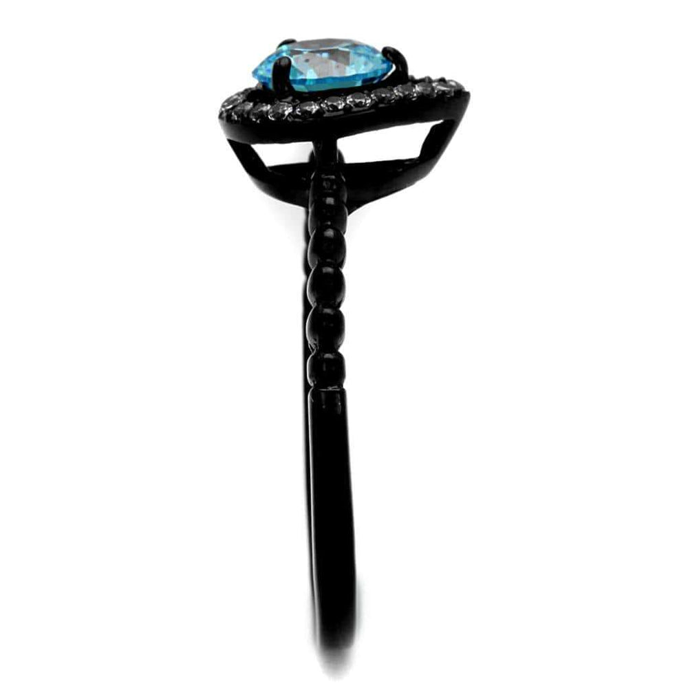 TK2364 - IP Black(Ion Plating) Stainless Steel Ring with AAA Grade CZ in Sea Blue - Alamode - Flyclothing LLC