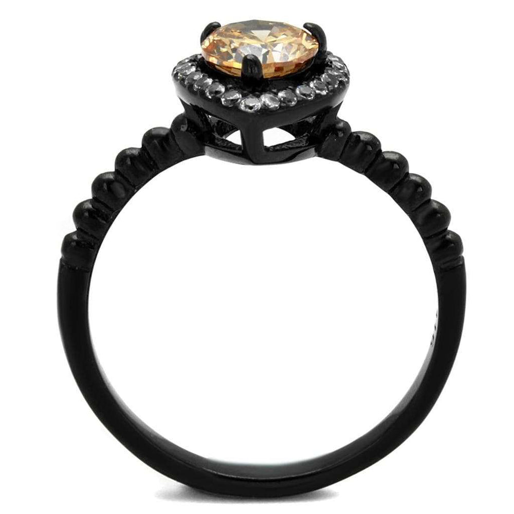 TK2365 - IP Black(Ion Plating) Stainless Steel Ring with AAA Grade CZ in Champagne - Alamode - Flyclothing LLC