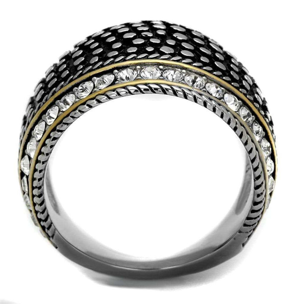 TK2369 - Two-Tone IP Gold (Ion Plating) Stainless Steel Ring with Top Grade Crystal in Clear - Alamode - Flyclothing LLC