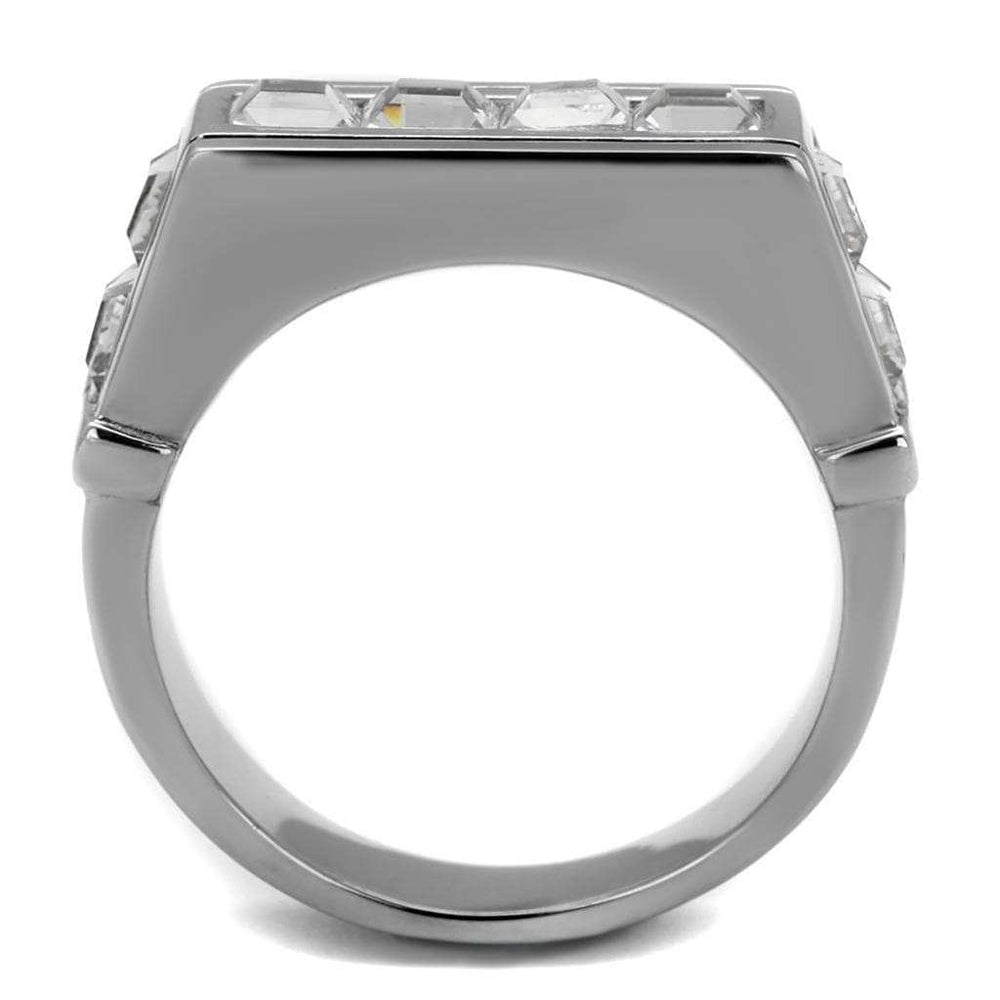 TK2376 - High polished (no plating) Stainless Steel Ring with Top Grade Crystal in Clear - Alamode - Flyclothing LLC
