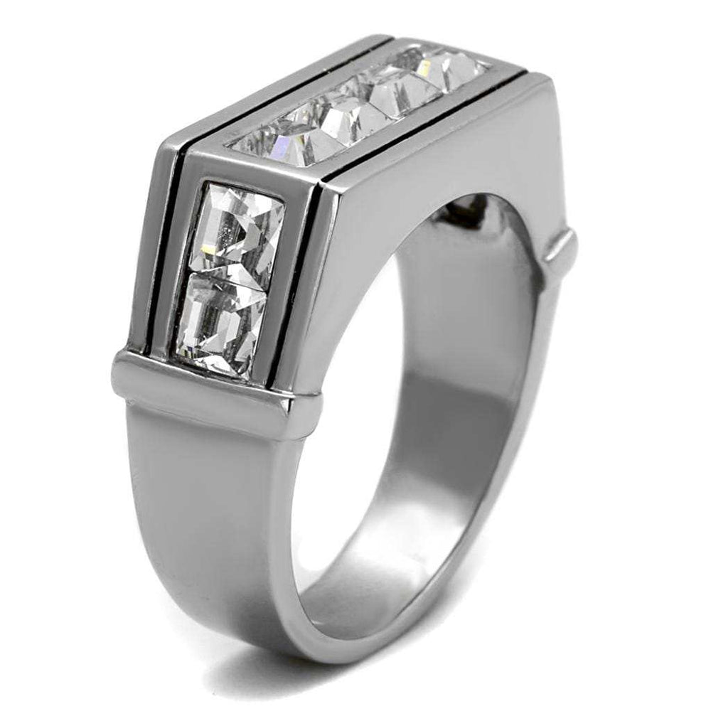 TK2376 - High polished (no plating) Stainless Steel Ring with Top Grade Crystal in Clear - Alamode - Flyclothing LLC