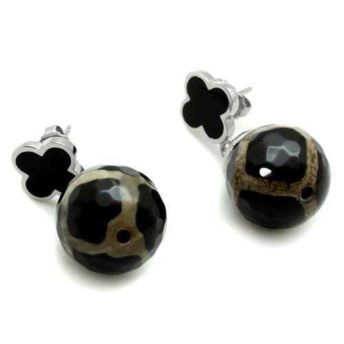 TK2383 - High polished (no plating) Stainless Steel Earrings with Synthetic Onyx in Multi Color - Alamode - Flyclothing LLC