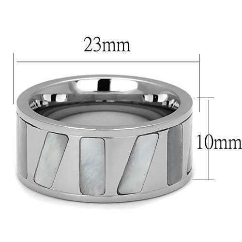 TK2401 - High polished (no plating) Stainless Steel Ring with Precious Stone Conch in White - Alamode - Flyclothing LLC