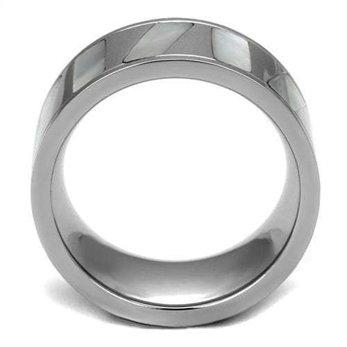TK2401 - High polished (no plating) Stainless Steel Ring with Precious Stone Conch in White - Alamode - Flyclothing LLC