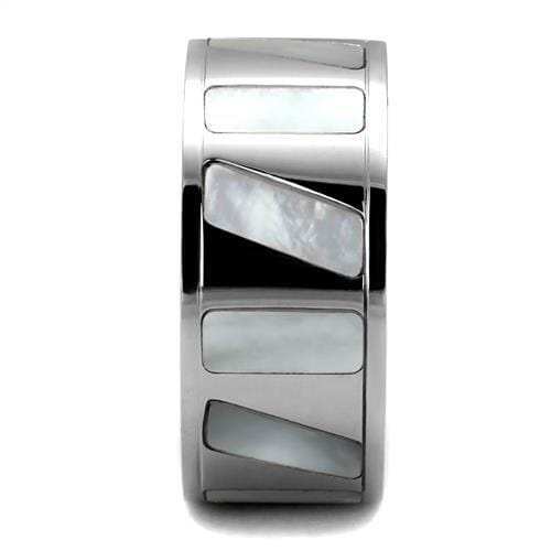 TK2401 - High polished (no plating) Stainless Steel Ring with Precious Stone Conch in White - Alamode - Flyclothing LLC