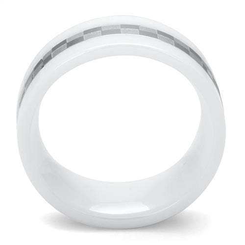 TK2403 - High polished (no plating) Stainless Steel Ring with Ceramic in White - Alamode - Flyclothing LLC