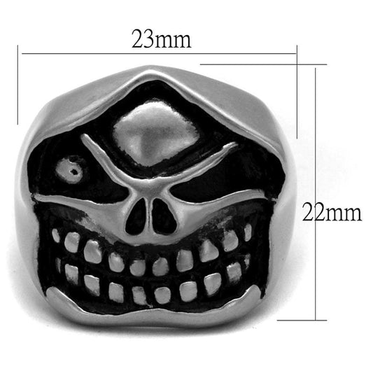 TK2418 - Antique Silver Stainless Steel Ring with Epoxy in Jet - Alamode - Flyclothing LLC